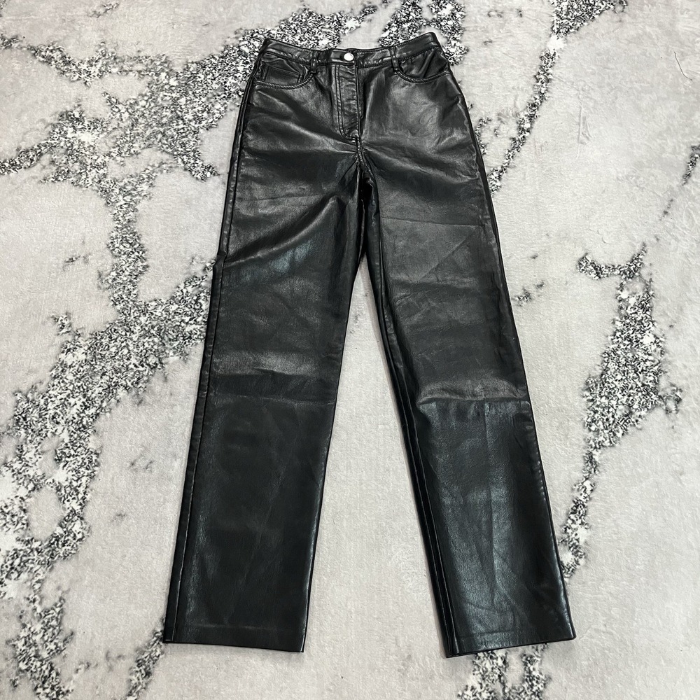 Wilfred Pants Womens Size 4 Black Vegan Leather High Rise Wide Straight Leg
